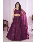 Purple Soft Net Sequins Wedding Lehenga Choli