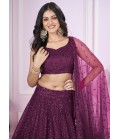 Purple Soft Net Sequins Wedding Lehenga Choli