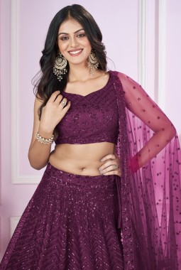 Purple Soft Net Sequins Wedding Lehenga Choli