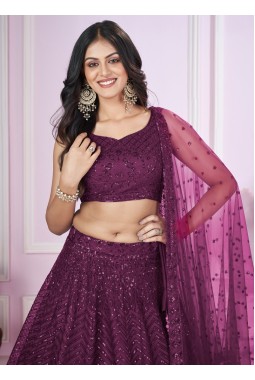 Purple Soft Net Sequins Wedding Lehenga Choli