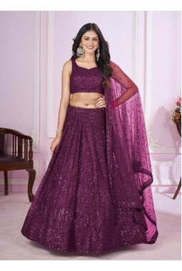 Purple Soft Net Sequins Wedding Lehenga Choli