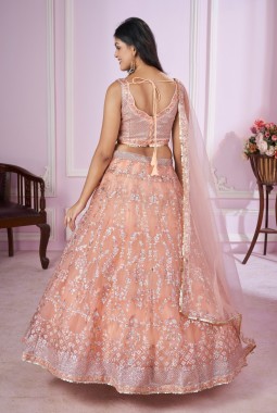 Pink Soft Net Sequins Wedding Lehenga Choli