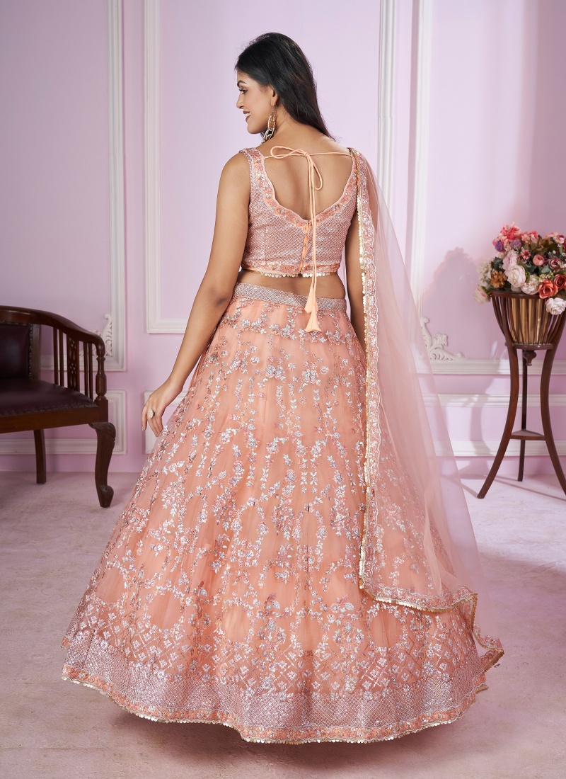 Pink Soft Net Sequins Wedding Lehenga Choli