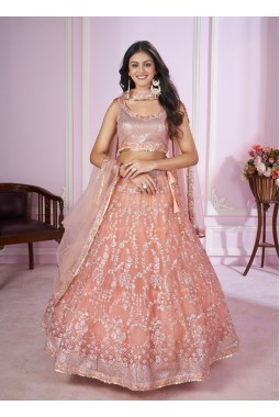 Pink Soft Net Sequins Wedding Lehenga Choli