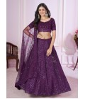 Purple Georgette Embroidered Wedding Lehenga Choli