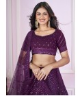 Purple Georgette Embroidered Wedding Lehenga Choli