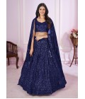 Blue Georgette Embroidery Wedding Lehenga Choli