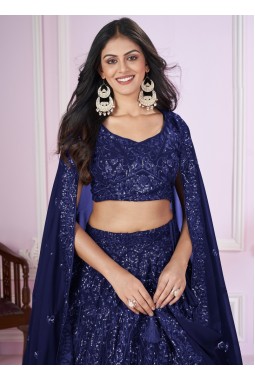 Blue Georgette Embroidery Wedding Lehenga Choli