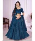 Blue Georgette Thread Embroidery Wedding Lehenga Choli