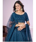 Blue Georgette Thread Embroidery Wedding Lehenga Choli