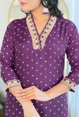 Wine Silk Embroidered Wedding Salwar Kameez