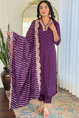 Wine Silk Embroidered Wedding Salwar Kameez