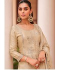 Beige Silk Satin Sequins Embroidered Designer Salwar Kameez