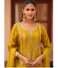 Mustard Silk Satin Sequins Embroidered Designer Salwar Kameez