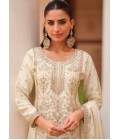 White Silk Satin Sequins Embroidered Designer Salwar Kameez