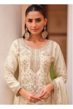 White Silk Satin Sequins Embroidered Designer Salwar Kameez