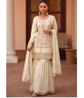 White Silk Satin Sequins Embroidered Designer Salwar Kameez