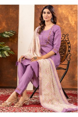 Lavender Silk Thread Work Festive Gathering Wear Salwar Kameez