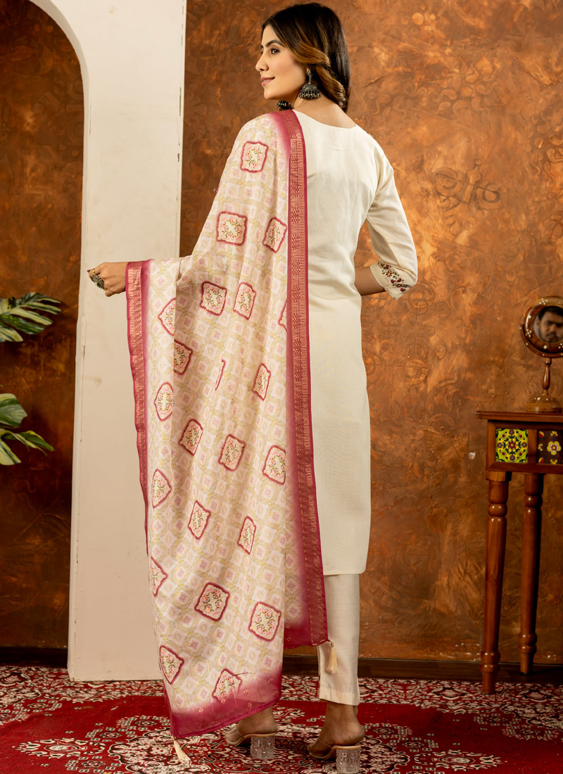 Off White Silk Embroidered Gathering Wear Salwar Kameez Off White Silk Embroidered Gathering Wear Salwar Kameez