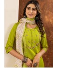 Parrot Green Silk Embroidered Gathering Wear Salwar Kameez Parrot Green Silk Embroidered Gathering Wear Salwar Kameez