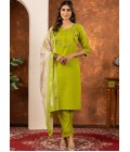 Parrot Green Silk Embroidered Gathering Wear Salwar Kameez Parrot Green Silk Embroidered Gathering Wear Salwar Kameez