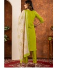 Parrot Green Silk Embroidered Gathering Wear Salwar Kameez Parrot Green Silk Embroidered Gathering Wear Salwar Kameez