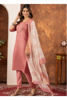Peach Silk Thread Work Festive Gathering Wear Salwar Kameez