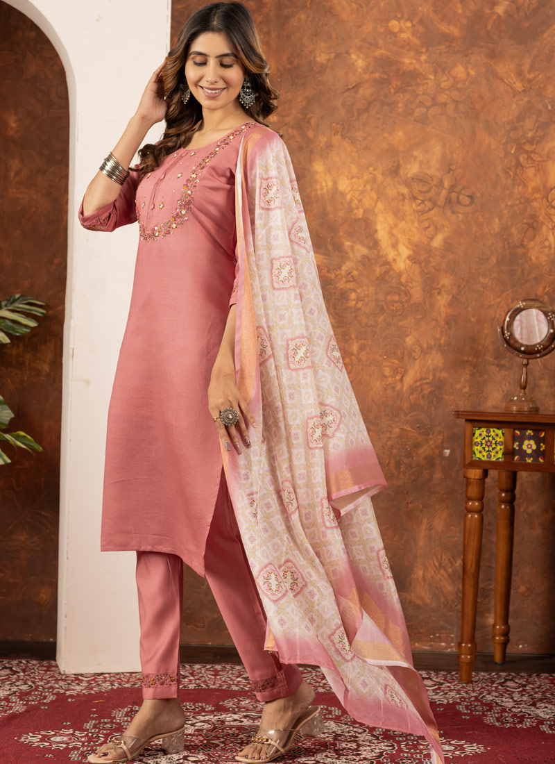 Peach Silk Thread Work Festive Gathering Wear Salwar Kameez Peach Silk Thread Work Festive Gathering Wear Salwar Kameez