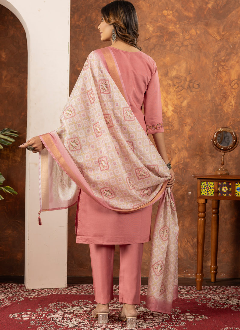 Peach Silk Thread Work Festive Gathering Wear Salwar Kameez Peach Silk Thread Work Festive Gathering Wear Salwar Kameez