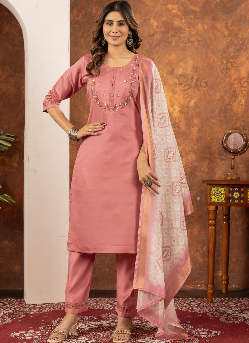 Peach Silk Thread Work Festive Gathering Wear Salwar Kameez Peach Silk Thread Work Festive Gathering Wear Salwar Kameez