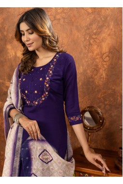 Purple Silk Embroidered Festive Gathering Wear Salwar Kameez