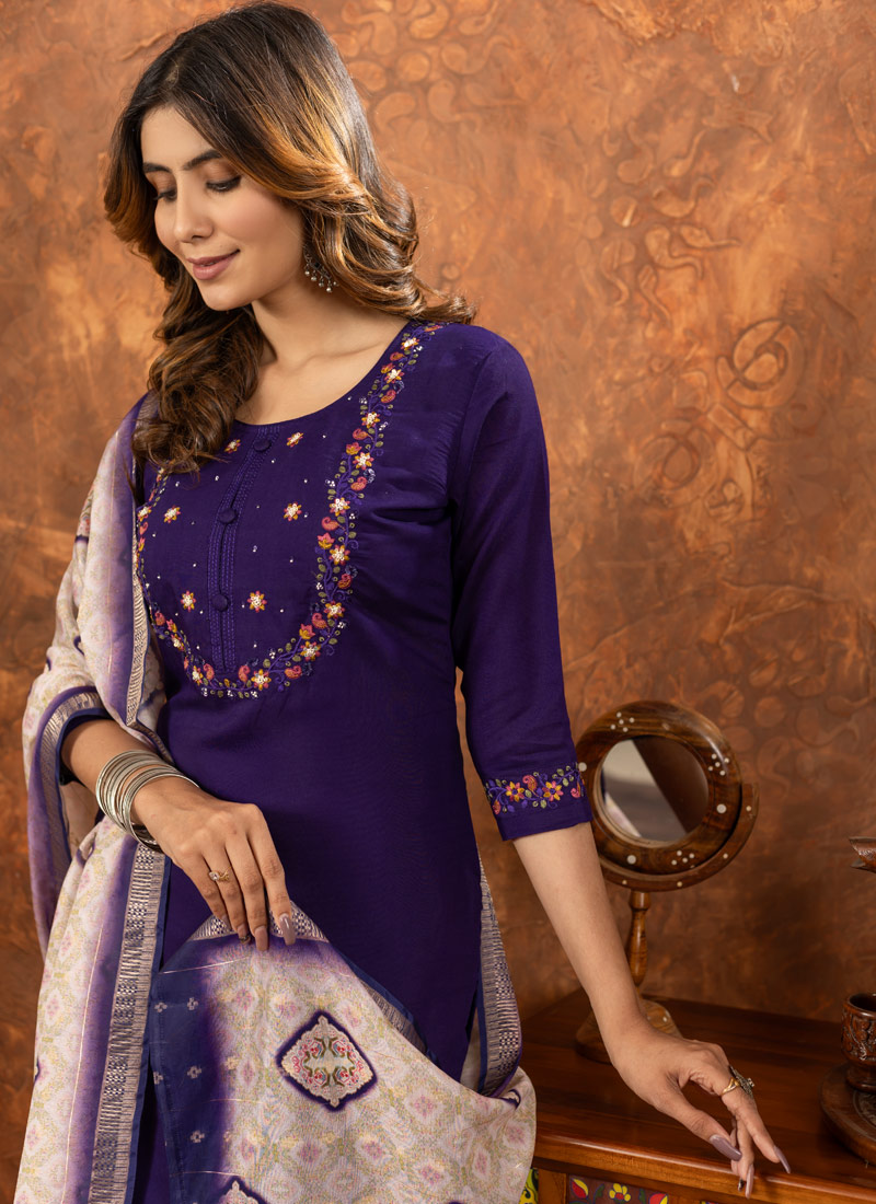 Purple Silk Embroidered Festive Gathering Wear Salwar Kameez Purple Silk Embroidered Festive Gathering Wear Salwar Kameez