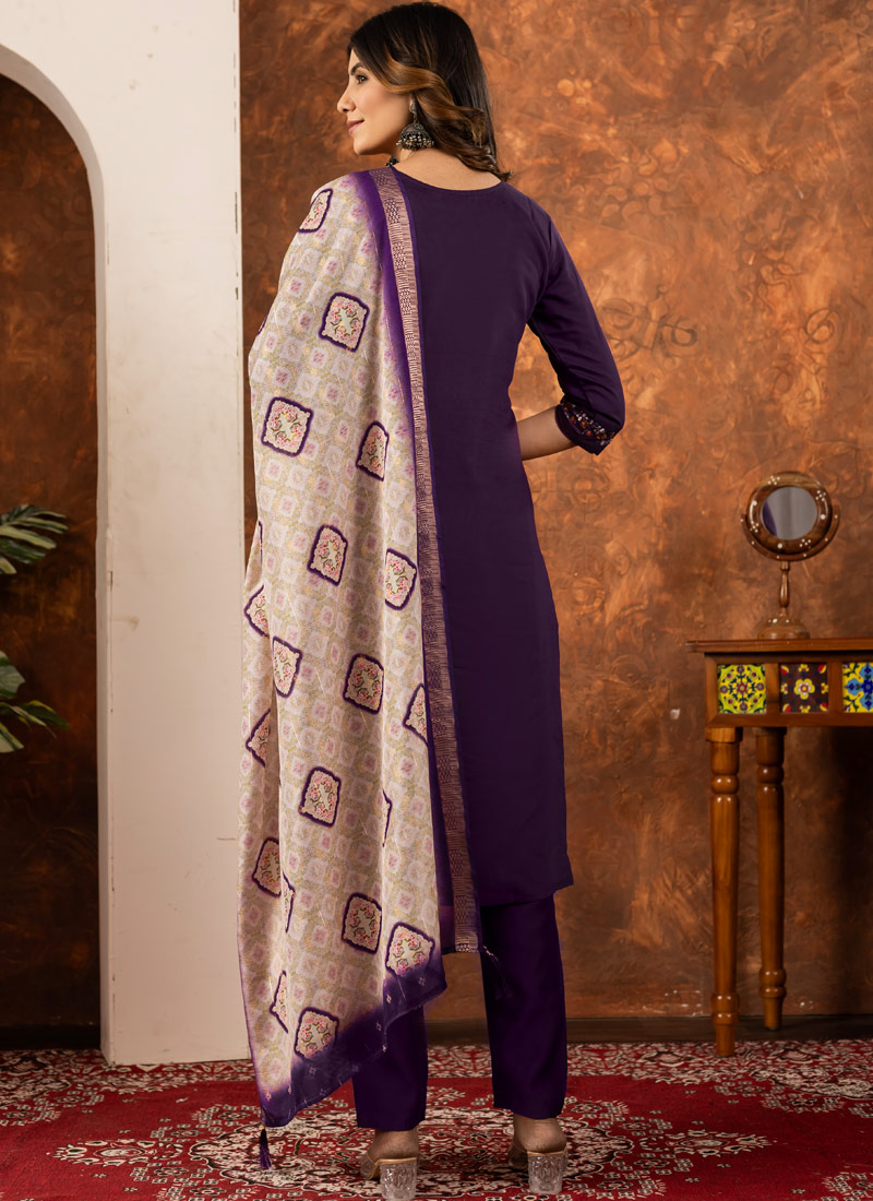 Purple Silk Embroidered Festive Gathering Wear Salwar Kameez Purple Silk Embroidered Festive Gathering Wear Salwar Kameez
