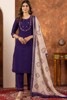 Purple Silk Embroidered Festive Gathering Wear Salwar Kameez