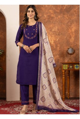 Purple Silk Embroidered Festive Gathering Wear Salwar Kameez