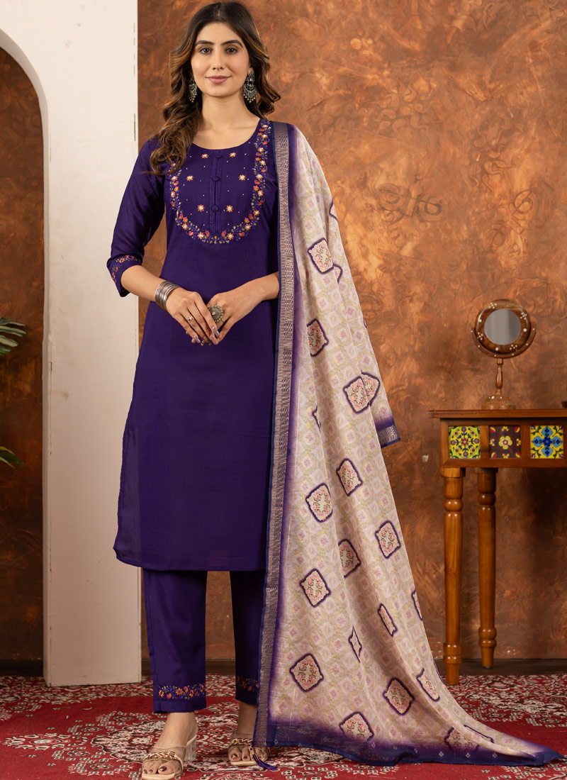 Purple Silk Embroidered Festive Gathering Wear Salwar Kameez Purple Silk Embroidered Festive Gathering Wear Salwar Kameez