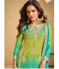 Blue And Green Chinon Embroidered Designer Salwar Kameez