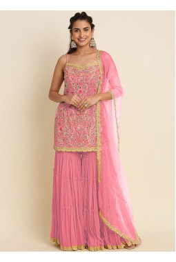 Pink Faux Georgette Embroidered Sequins Wedding Salwar Kameez