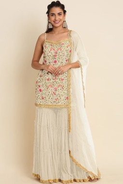White Faux Georgette Sequins Wedding Salwar Kameez
