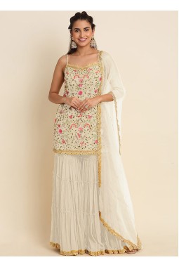 White Faux Georgette Sequins Wedding Salwar Kameez