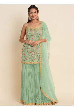Sea Green Faux Georgette Embroidered Wedding Salwar Kameez