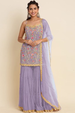 Purple Faux Georgette Embroidered Sequins Wedding Salwar Kameez