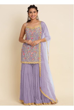 Purple Faux Georgette Embroidered Sequins Wedding Salwar Kameez