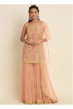 Peach Faux Georgette Sequins Wedding Salwar Kameez