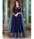 Navy Blue Slub Silk Embroidered Wedding Salwar Kameez