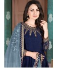 Navy Blue Slub Silk Embroidered Wedding Salwar Kameez