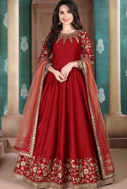 Orange Slub Silk Embroidered Wedding Salwar Kameez