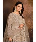 Beige Net Zari Embroidered Wedding Salwar Kameez