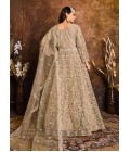 Beige Net Zari Embroidered Wedding Salwar Kameez