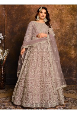 Graceful Lavender Zari Embroidered Net Suit Set